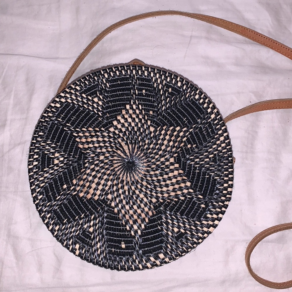 Black & Tan Rattan Bag